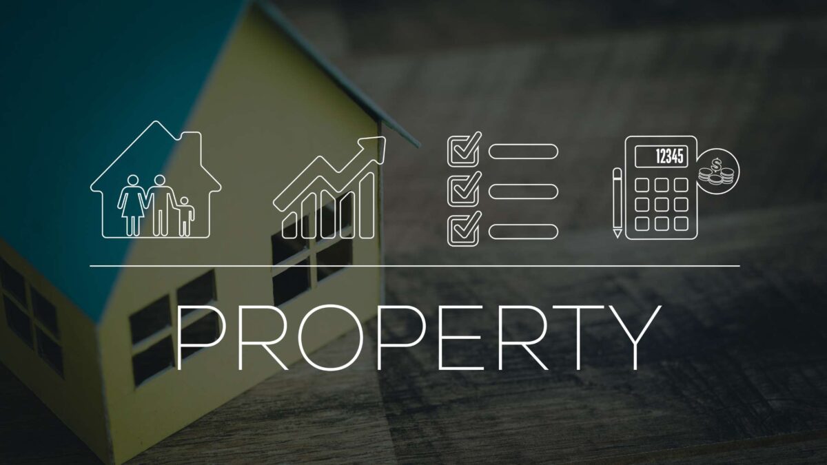 Digital property investment concept featuring a house silhouette, market data icons, and financial analytics overlay, representing Australian real estate trends, property investment opportunities, and market growth insights.