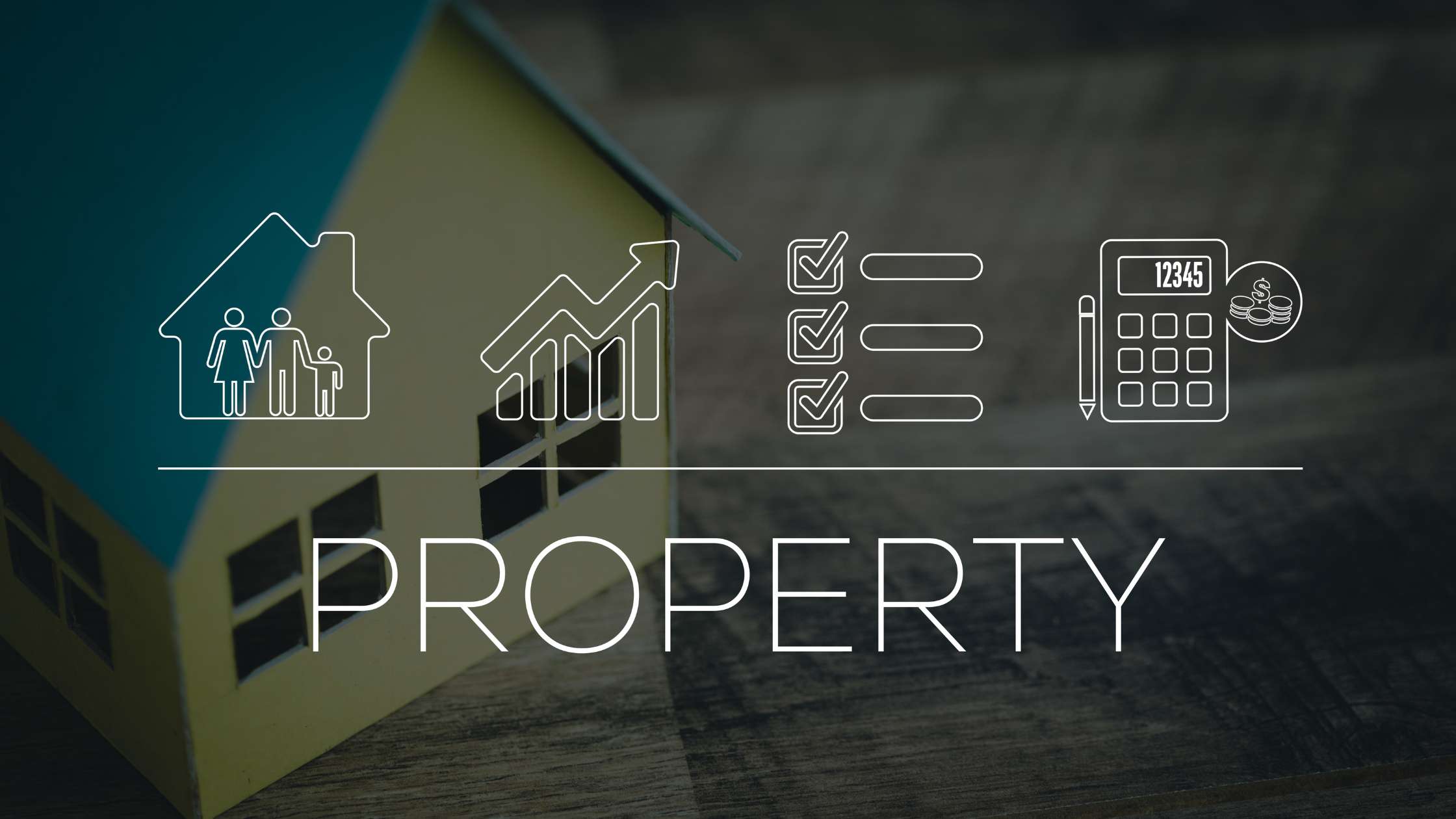 Digital property investment concept featuring a house silhouette, market data icons, and financial analytics overlay, representing Australian real estate trends, property investment opportunities, and market growth insights.