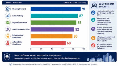 This graph highlights several of the key property market indicators used to assess buyer confidence in Australia during 2026.