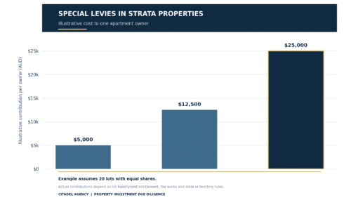 The following graph illustrates how a building repair bill could translate into an individual contribution when 20 lots share the cost equally.